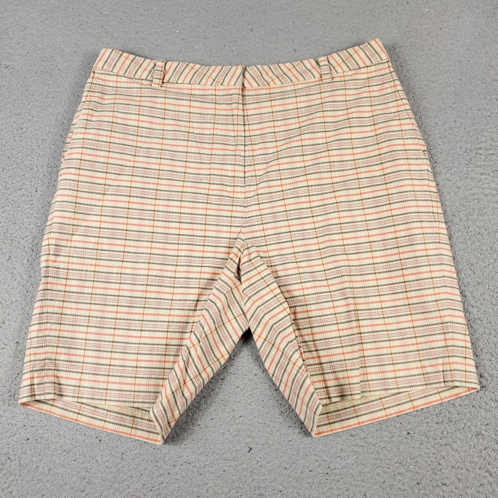 Tommy Hilfiger Golf Shorts Womens 12 Beige Plaid Flat Front Chino Stretch
